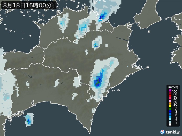 徳島県の雨雲レーダー(2023年08月18日)