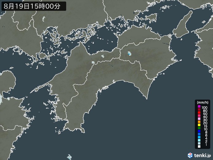 四国地方の雨雲レーダー(2023年08月19日)