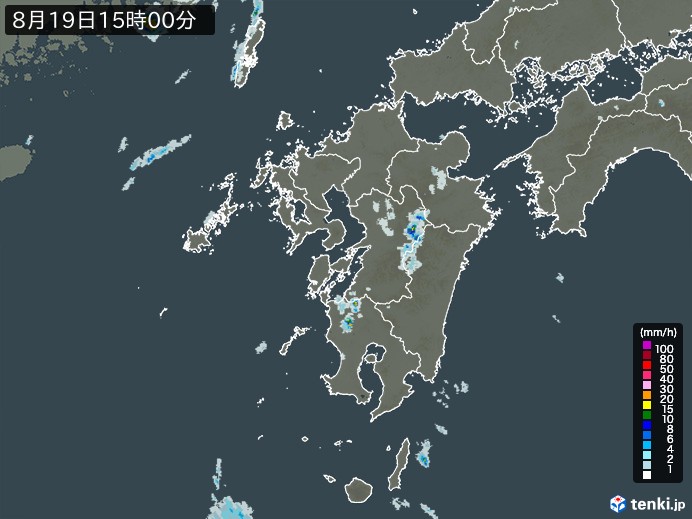 九州地方の雨雲レーダー(2023年08月19日)