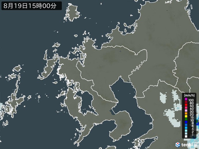 佐賀県の雨雲レーダー(2023年08月19日)