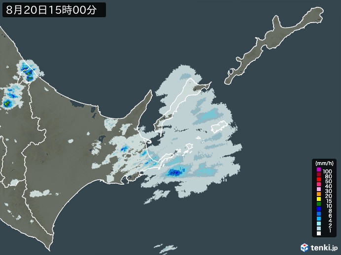 道東の雨雲レーダー(2023年08月20日)