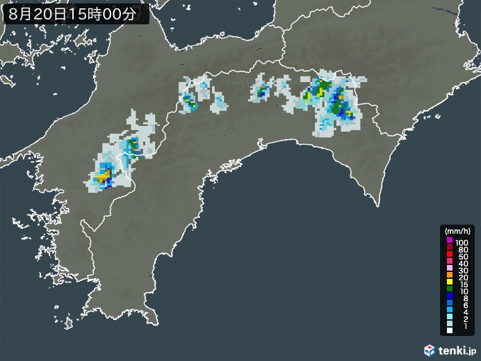 高知県の雨雲レーダー(2023年08月20日)