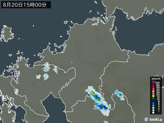 福岡県の雨雲レーダー(2023年08月20日)