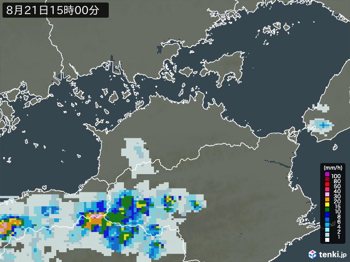 香川県の雨雲レーダー(2023年08月21日)