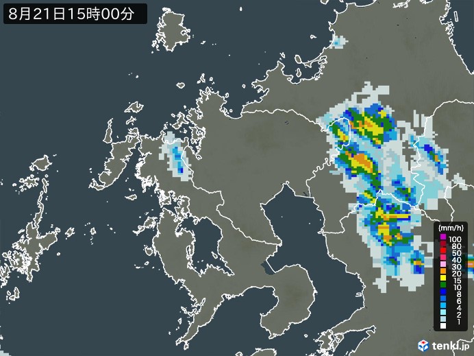 佐賀県の雨雲レーダー(2023年08月21日)