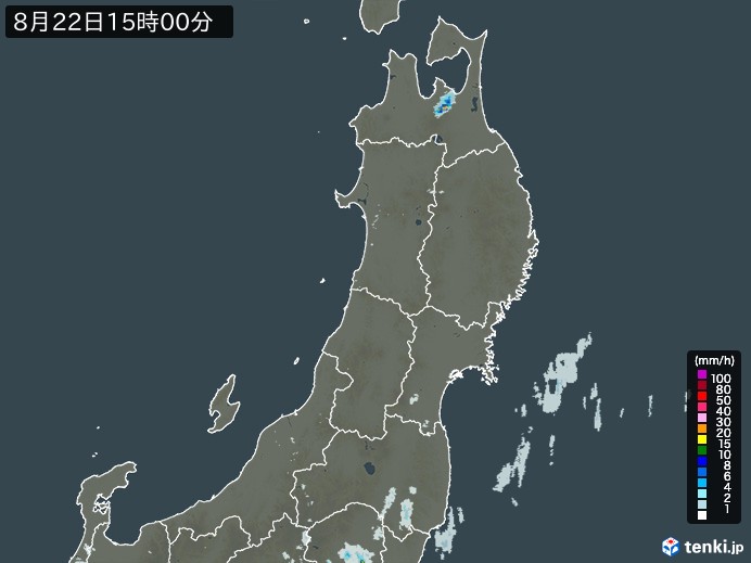 東北地方の雨雲レーダー(2023年08月22日)