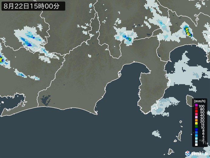 静岡県の雨雲レーダー(2023年08月22日)