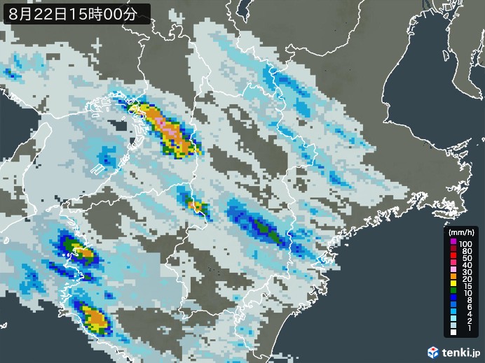 奈良県の雨雲レーダー(2023年08月22日)