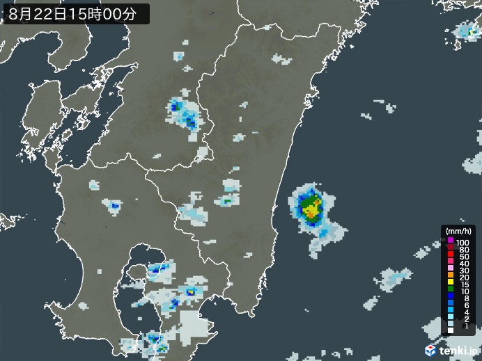 宮崎県の雨雲レーダー(2023年08月22日)