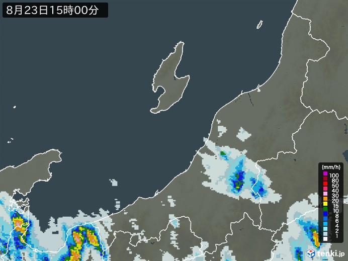 新潟県の雨雲レーダー(2023年08月23日)
