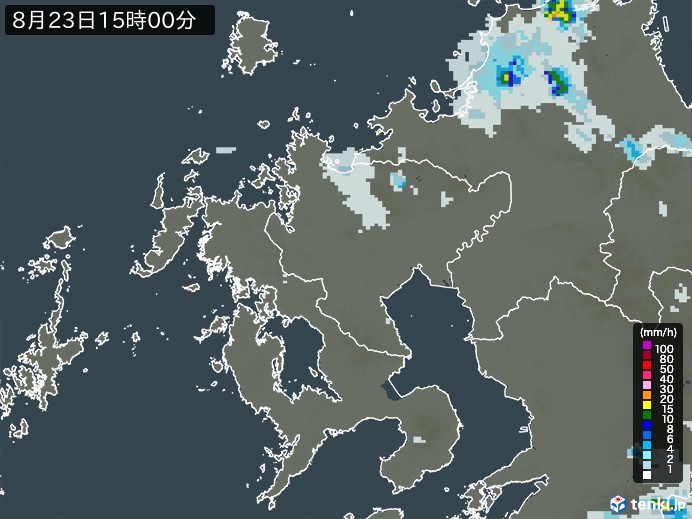 佐賀県の雨雲レーダー(2023年08月23日)