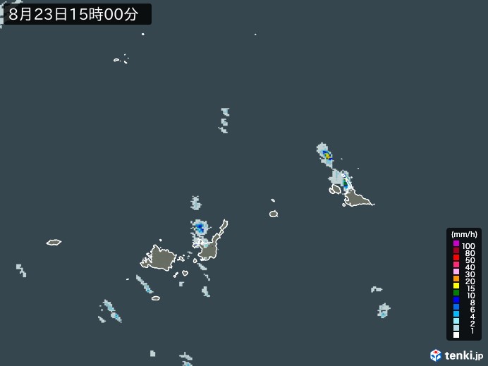 宮古・石垣・与那国(沖縄県)の雨雲レーダー(2023年08月23日)