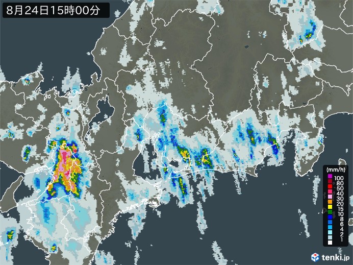 東海地方の雨雲レーダー(2023年08月24日)