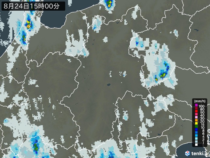 長野県の雨雲レーダー(2023年08月24日)