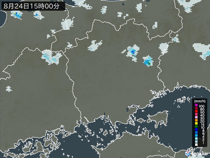 岡山県の雨雲レーダー(2023年08月24日)