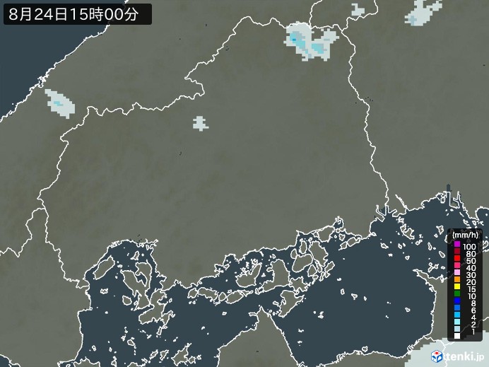 広島県の雨雲レーダー(2023年08月24日)