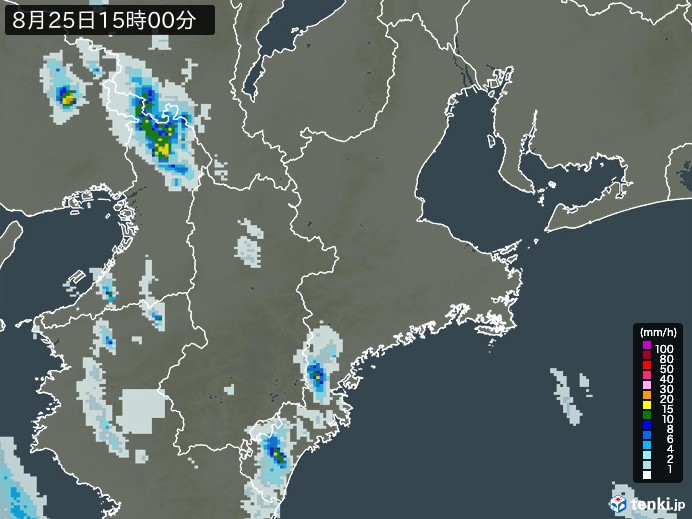三重県の雨雲レーダー(2023年08月25日)