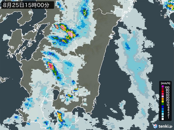 宮崎県の雨雲レーダー(2023年08月25日)