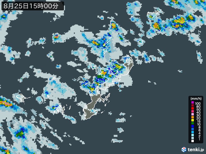沖縄県の雨雲レーダー(2023年08月25日)