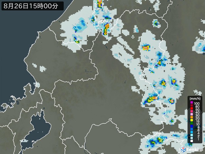 岐阜県の雨雲レーダー(2023年08月26日)