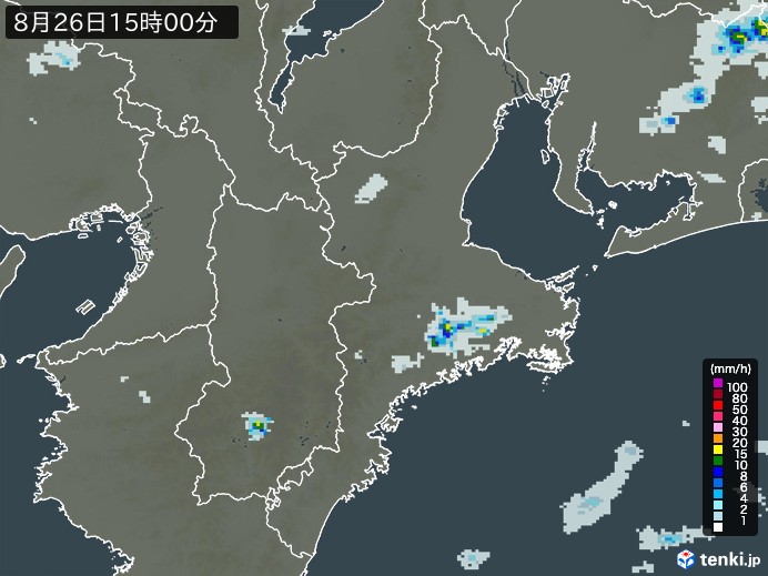 三重県の雨雲レーダー(2023年08月26日)