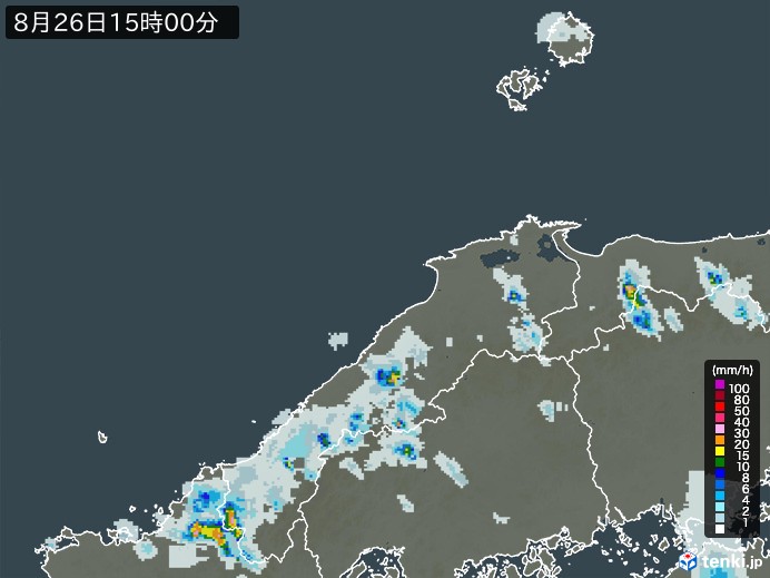 島根県の雨雲レーダー(2023年08月26日)