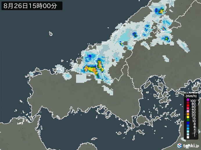 山口県の雨雲レーダー(2023年08月26日)