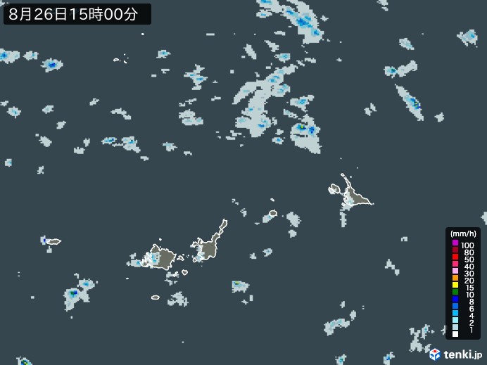宮古・石垣・与那国(沖縄県)の雨雲レーダー(2023年08月26日)