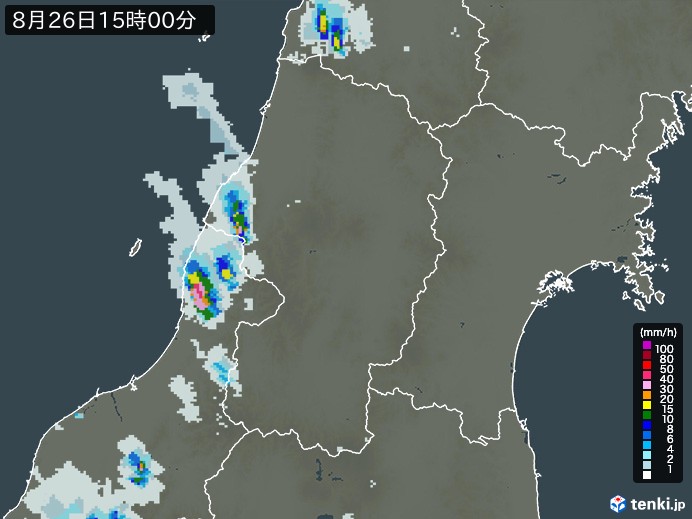 山形県の雨雲レーダー(2023年08月26日)