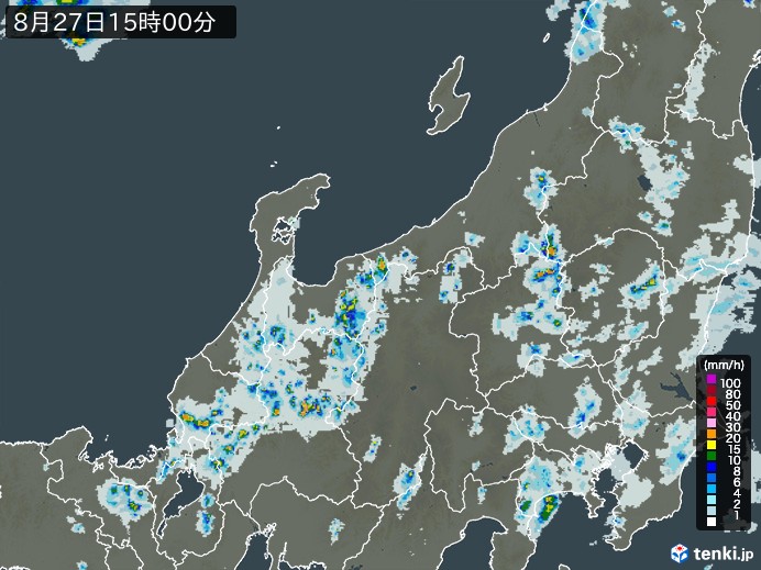 北陸地方の雨雲レーダー(2023年08月27日)