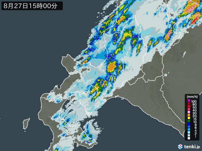 道央の雨雲レーダー(2023年08月27日)