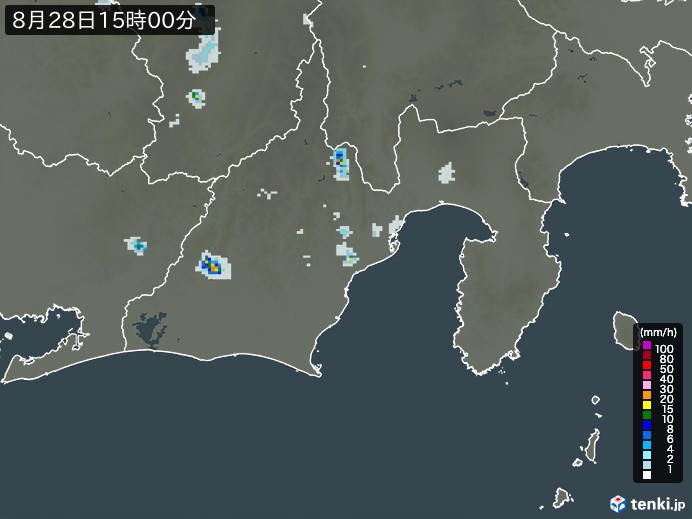 静岡県の雨雲レーダー(2023年08月28日)