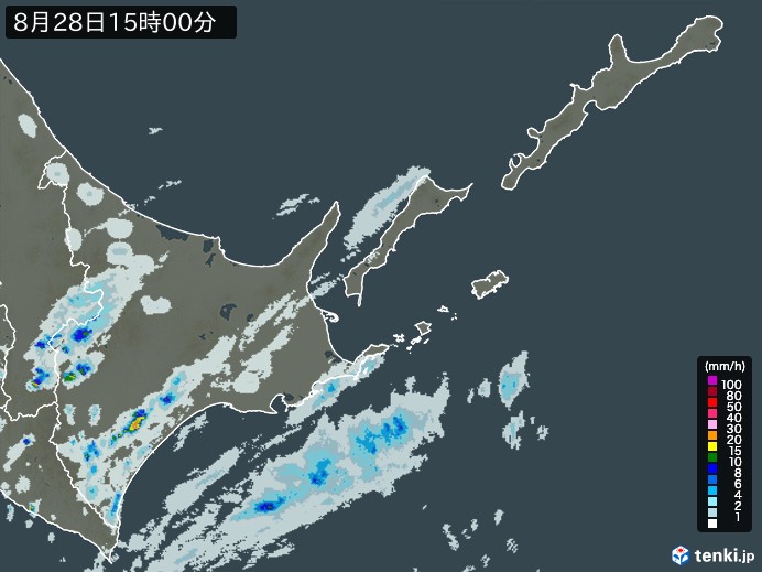 道東の雨雲レーダー(2023年08月28日)