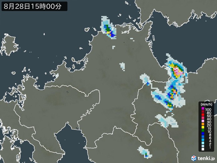 福岡県の雨雲レーダー(2023年08月28日)