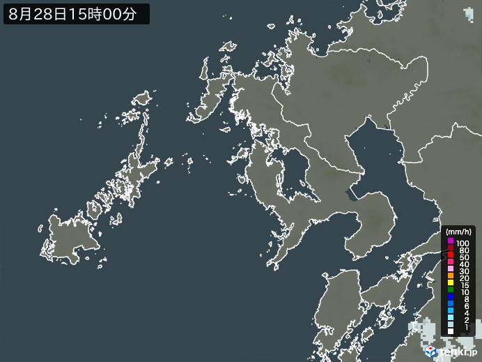 長崎県の雨雲レーダー(2023年08月28日)
