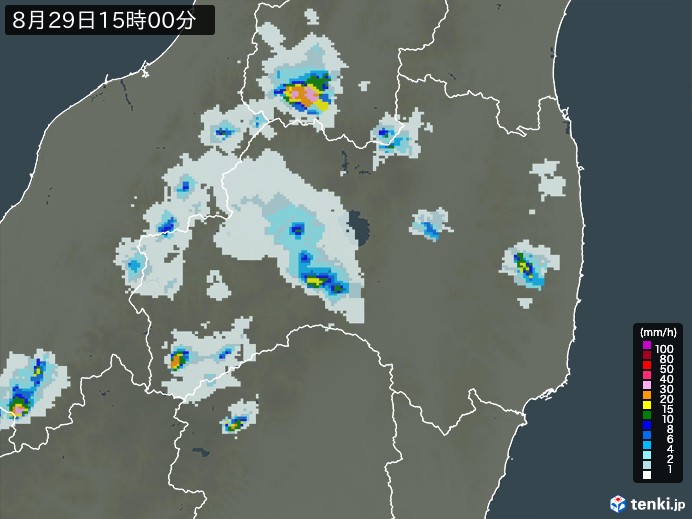 福島県の雨雲レーダー(2023年08月29日)