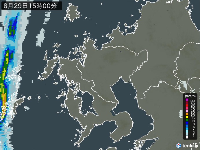 佐賀県の雨雲レーダー(2023年08月29日)