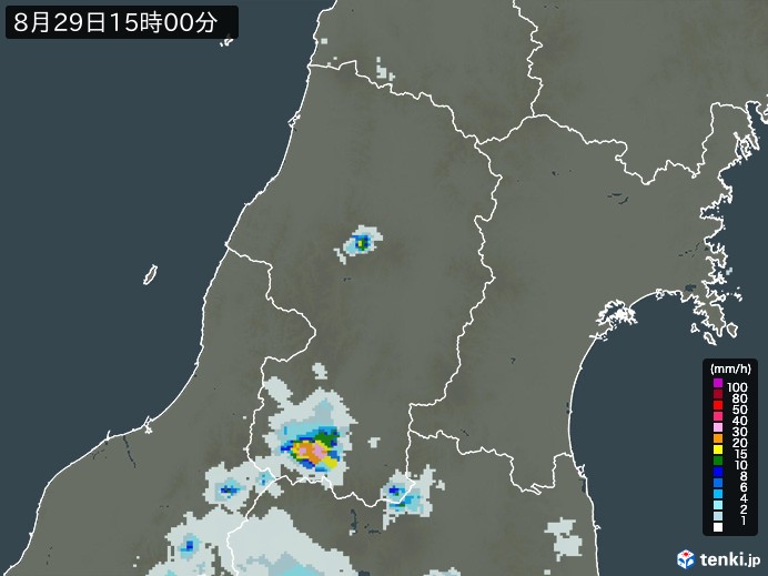 山形県の雨雲レーダー(2023年08月29日)