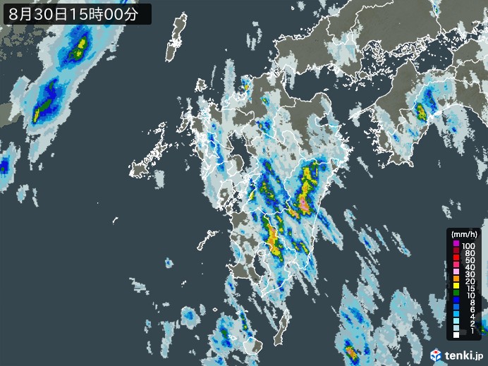 九州地方の雨雲レーダー(2023年08月30日)