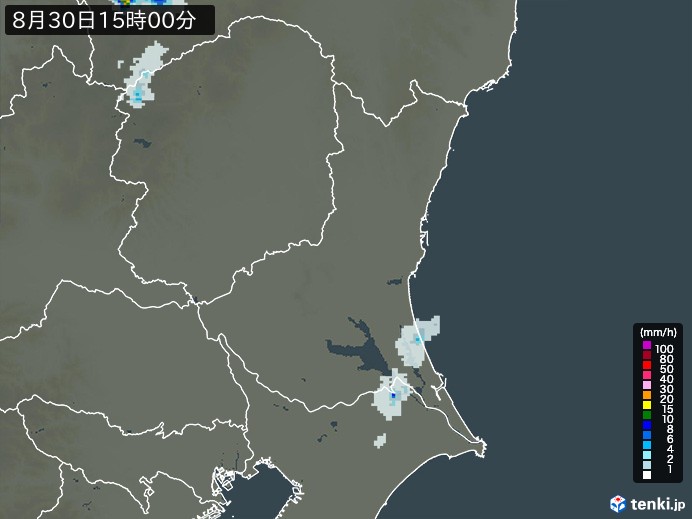 茨城県の雨雲レーダー(2023年08月30日)