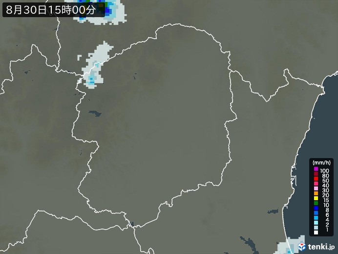 栃木県の雨雲レーダー(2023年08月30日)