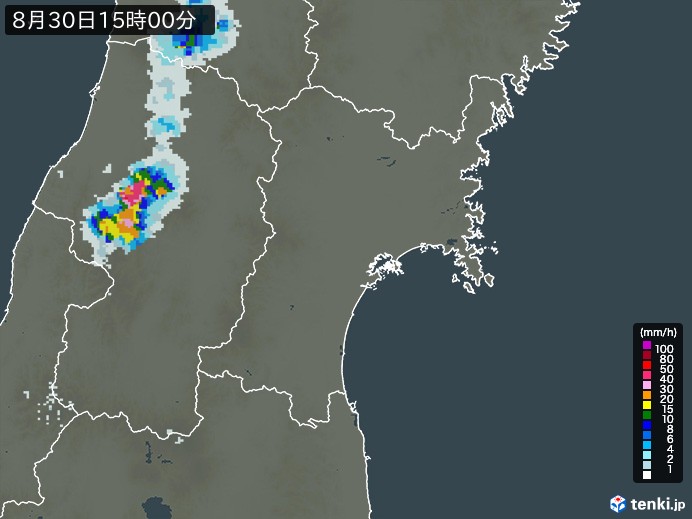 宮城県の雨雲レーダー(2023年08月30日)