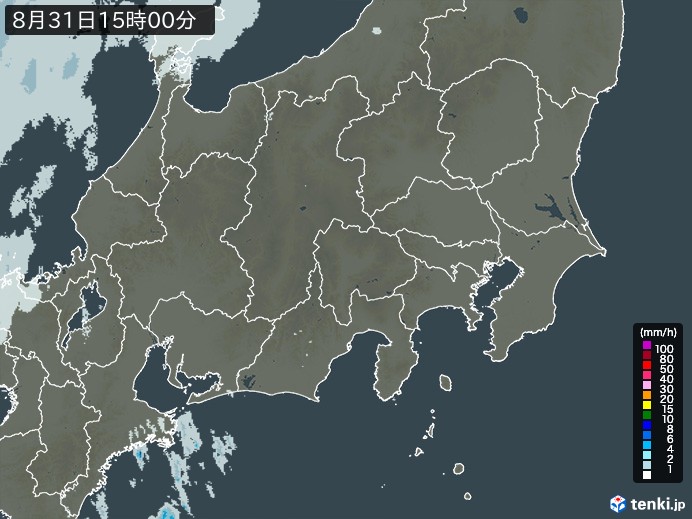関東・甲信地方の雨雲レーダー(2023年08月31日)