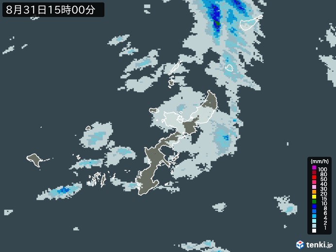 沖縄県の雨雲レーダー(2023年08月31日)