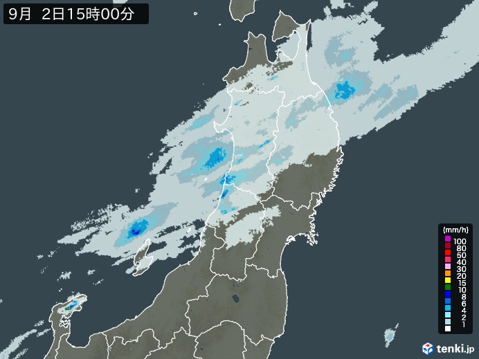 東北地方の雨雲レーダー(2023年09月02日)