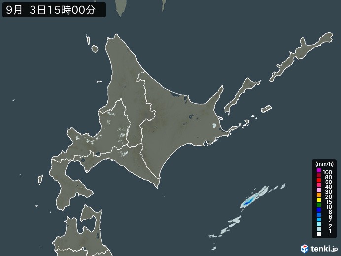 北海道地方の雨雲レーダー(2023年09月03日)
