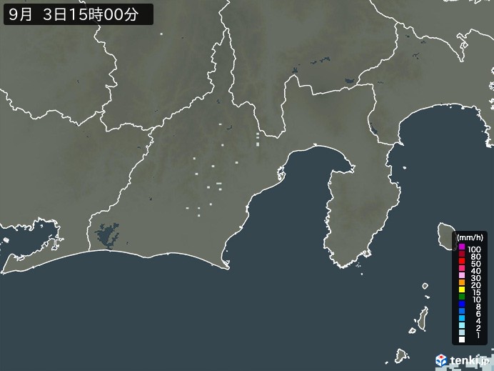 静岡県の雨雲レーダー(2023年09月03日)