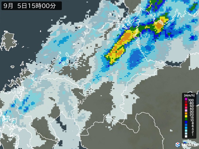 福岡県の雨雲レーダー(2023年09月05日)