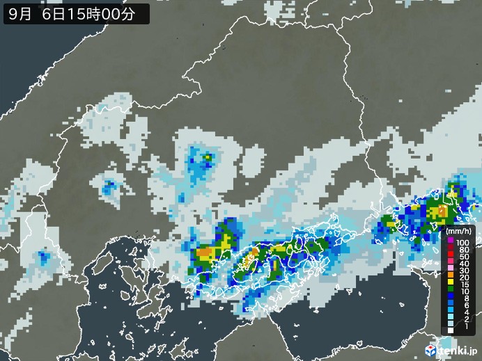 広島県の雨雲レーダー(2023年09月06日)