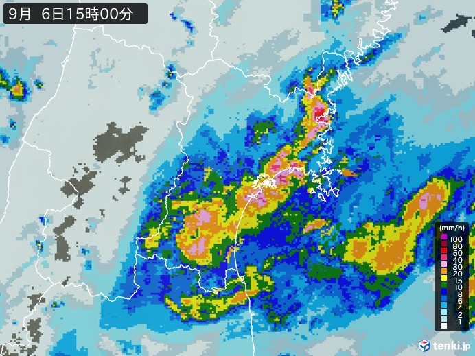 宮城県の雨雲レーダー(2023年09月06日)